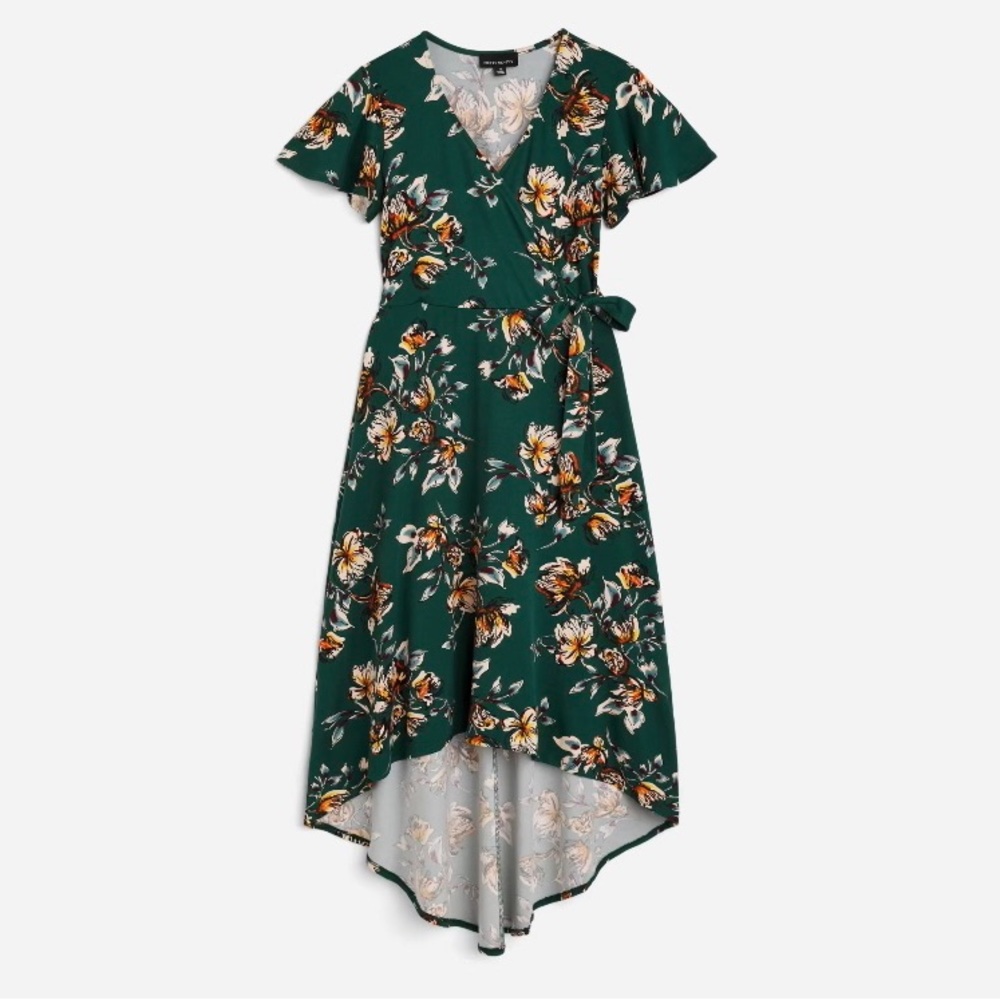 FORTUNE + IVY | Irene Faux Wrap Brushed Knit Hi Lo Maxi Dress